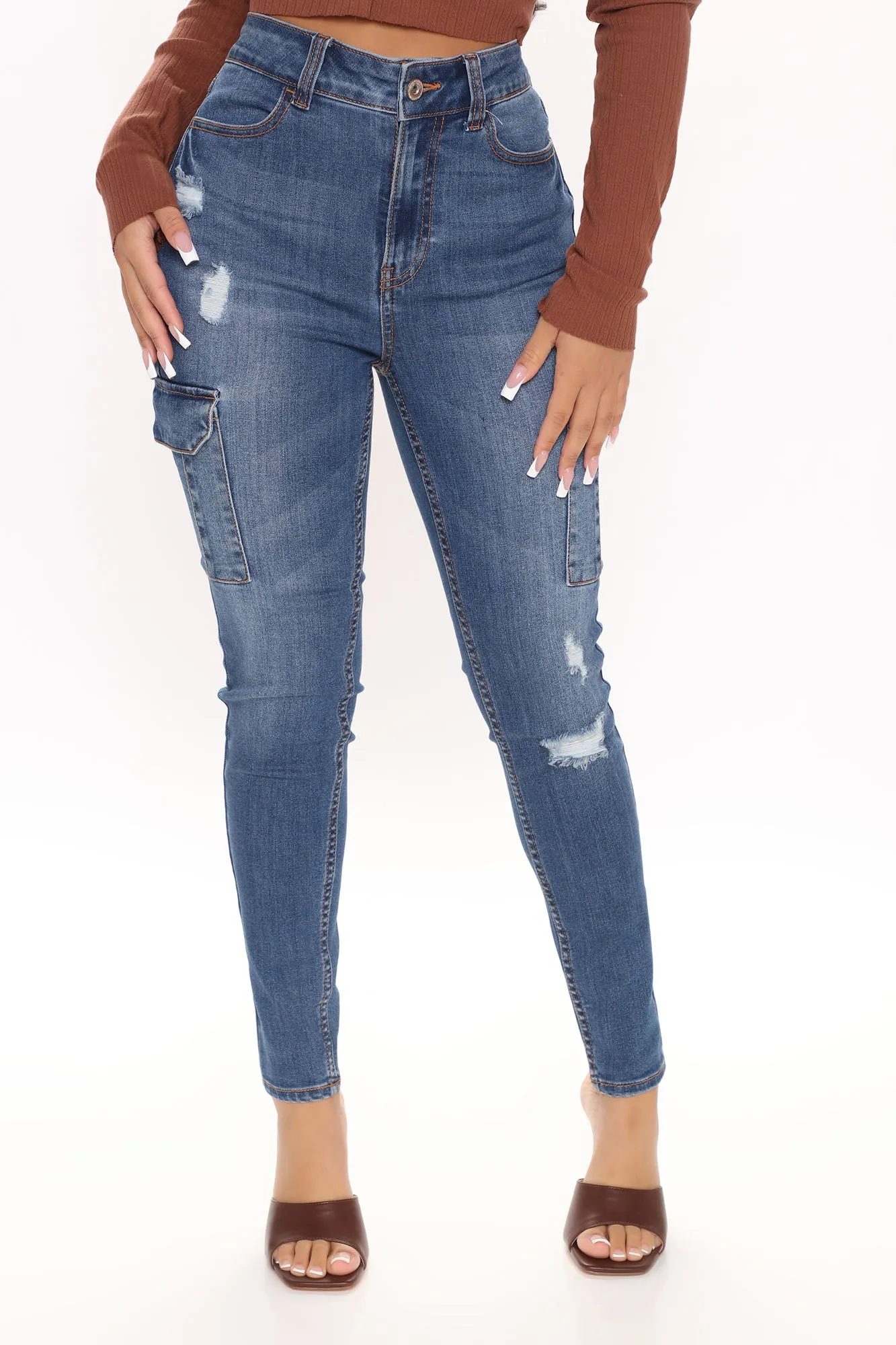 Be Responsible Eco Friendly Cargo Ankle Jeans - Medium Blue Wash