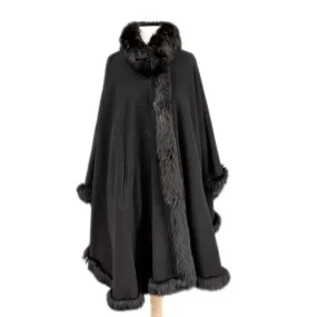 Cashmere with Fur Trim Black Poncho