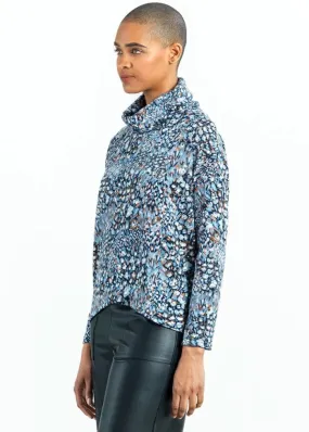 Clara Sunwoo - Puff Floral Print Turtleneck Sweater W/Tipped Hem - Blue/Multi
