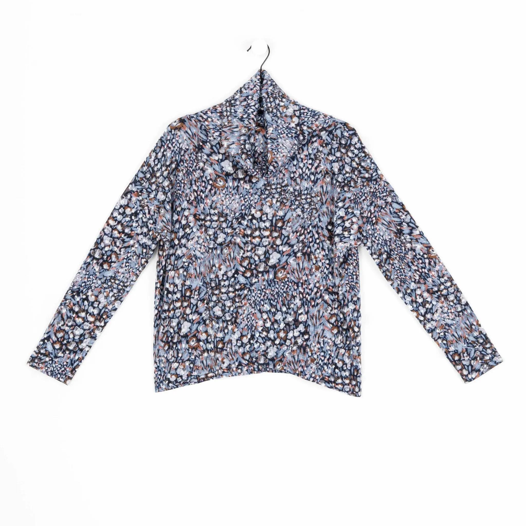 Clara Sunwoo - Puff Floral Print Turtleneck Sweater W/Tipped Hem - Blue/Multi