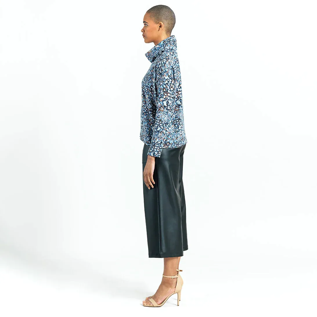 Clara Sunwoo - Puff Floral Print Turtleneck Sweater W/Tipped Hem - Blue/Multi